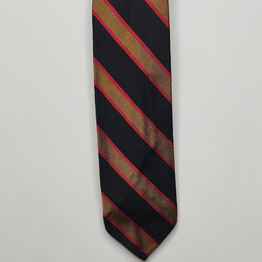 Paul Stuart Black, Gold, and Red Striped Silk Tie
